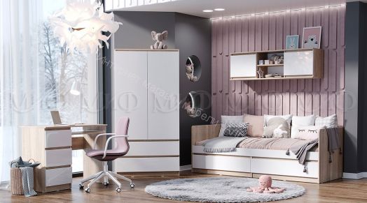 Шкаф двухстворчатый комбинированный "Челси" Белый глянец холодный/Дуб Сонома