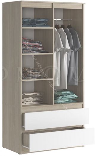 Шкаф двухстворчатый комбинированный "Челси" Белый глянец холодный/Дуб Сонома