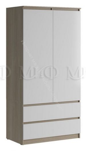 Шкаф двухстворчатый комбинированный "Челси" Белый глянец холодный/Дуб Сонома