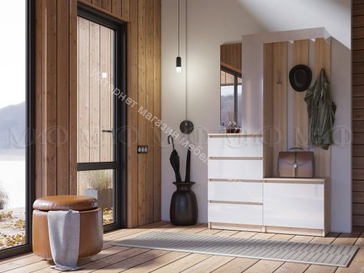 Прихожая Челси Белый глянец холодный, Дуб Сонома