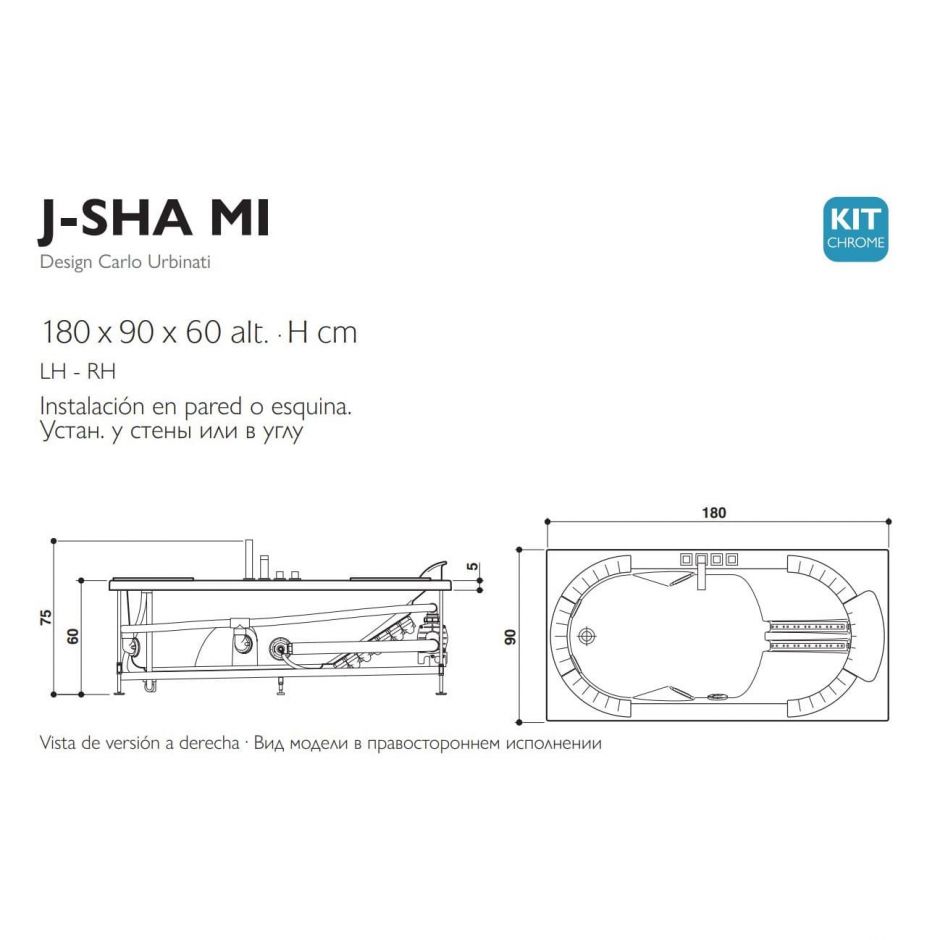 Гидромассажная ванна Jacuzzi J-Sha Mi с массажем шиатцу и подголовником 180x90 ФОТО