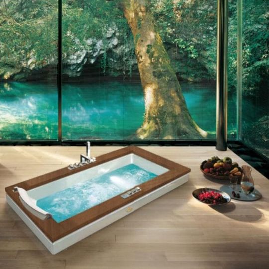 Гидромассажная встраиваемая ванна Jacuzzi Aura Uno Wood с 8 форсунками и подсветкой 180x90 ФОТО