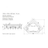 Гидромассажная угловая ванна Jacuzzi Aura Corner 160 Corian встраиваемая 164x164 схема 2