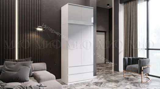 Антресоль малая Челси Белый глянец холодный, Дуб Сонома