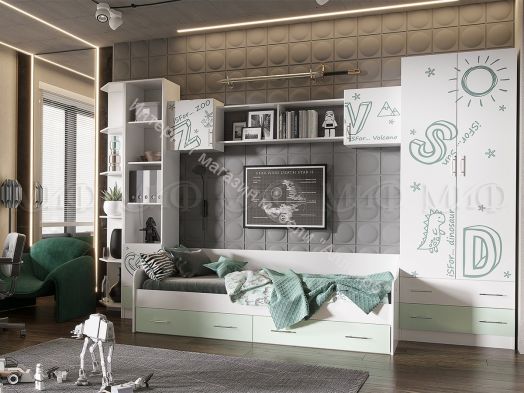 Стол письменный Вега Алфавит Мята, Белый