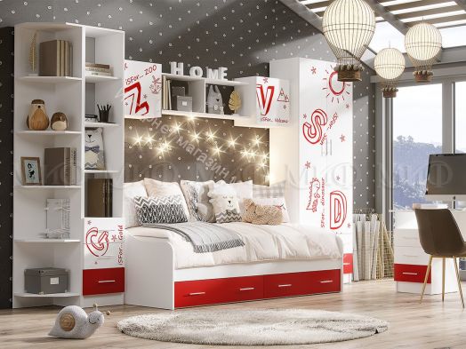 Антресоль Вега Алфавит Красный, Белый