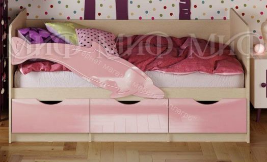 Кровать "Дельфин-1" 2,0*0,8 м Розовый металлик, Дуб беленый