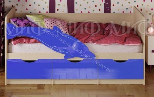 Кровать "Дельфин-1" 1,6*0,8 м Синий металлик, Дуб беленый