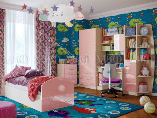 Кровать "Юниор-2" 2,0*0,8 м Розовый металлик, Дуб беленый