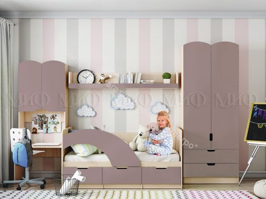 Кровать "Юниор-3" 1,6*0,8 м Шарли Пинк, Дуб беленый