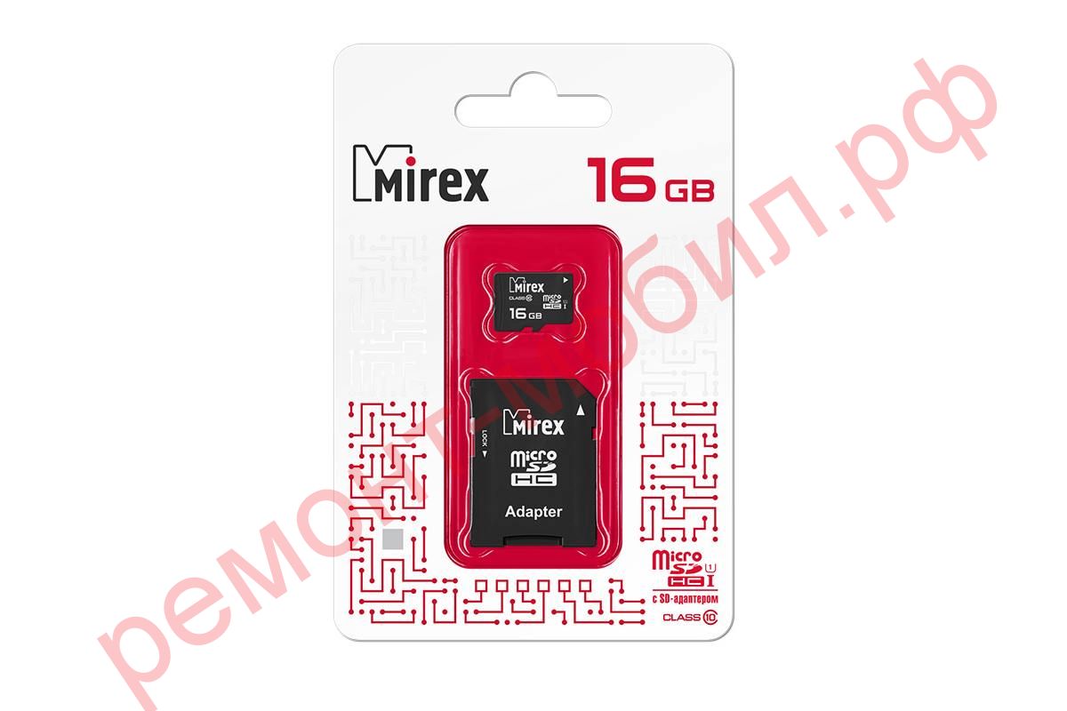 Карта памяти MicroSDHC Mirex 16 GB UHS-I U1 ( 10 class ) с адаптером