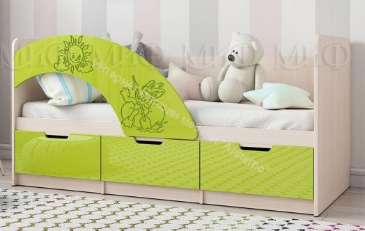 Кровать "Юниор-3" Мульт 1,6*0,8 м Лайм металлик, Дуб беленый