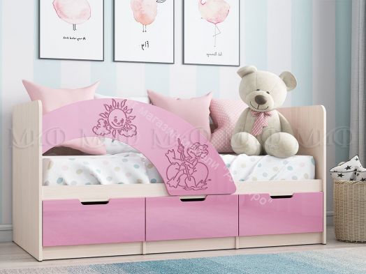 Кровать "Юниор-3" Мульт 1,6*0,8 м Розовый, Дуб беленый
