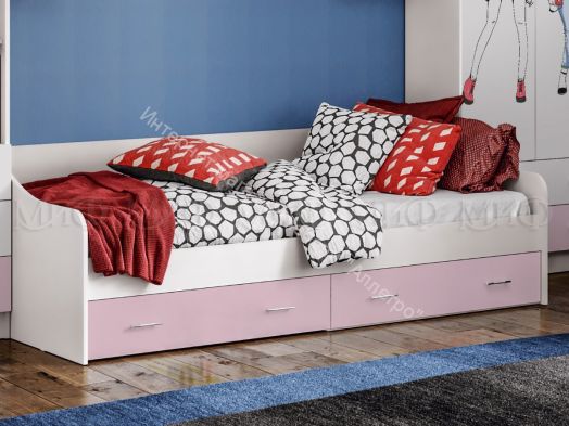 Кровать с ящиками "Вега Fashion" 2,0*0,9 м Розовый, Белый