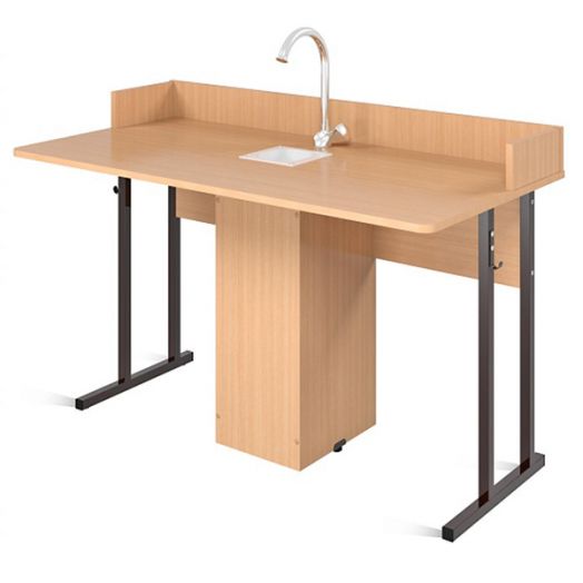 ST-016б Стол ученический 2-местный для кабинета химии (пластик бук) коричневый каркас