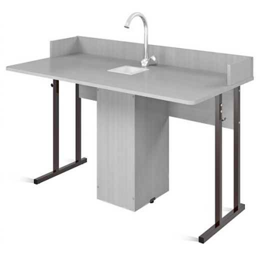 ST-0161б Стол ученический 2-местный для кабинета химии (серый пластик) коричневый каркас