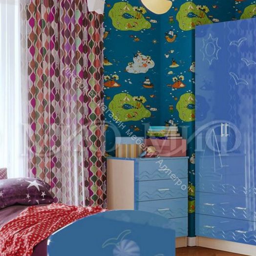 Модульная детская "Юниор-2" Синий металлик, Дуб беленый