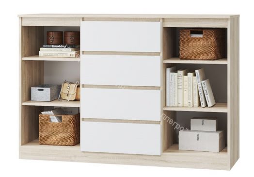 Комод "Лори" с 2 дверями и 4 ящиками (Дуб сонома/Белый)