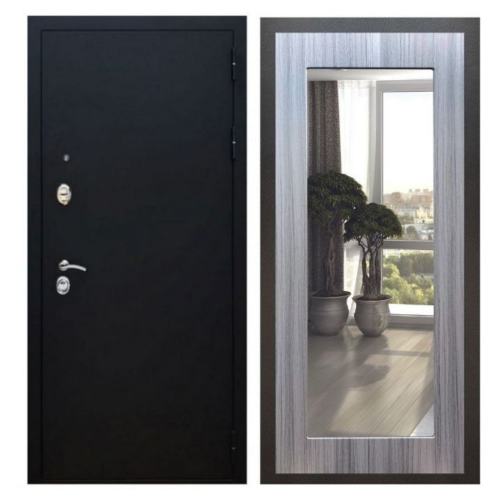 Дверь входная Great Doors X5 Черный муар Зеркало 18 Сандал Серый