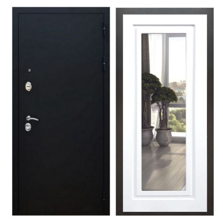Дверь входная Great Doors X5 Черный муар Зеркало Мини ФЛЗ-120 Белый Софт