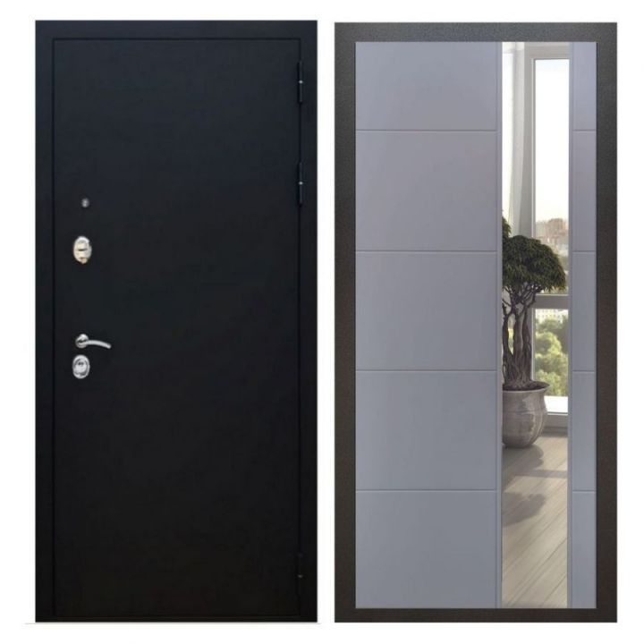 Дверь входная Great Doors X5 Черный муар Зеркало ЛФЛС-19 Софт Грей