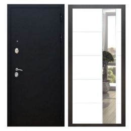 Дверь входная Great Doors X5 Черный муар Зеркало ЛФЛС-19 Белый Софт