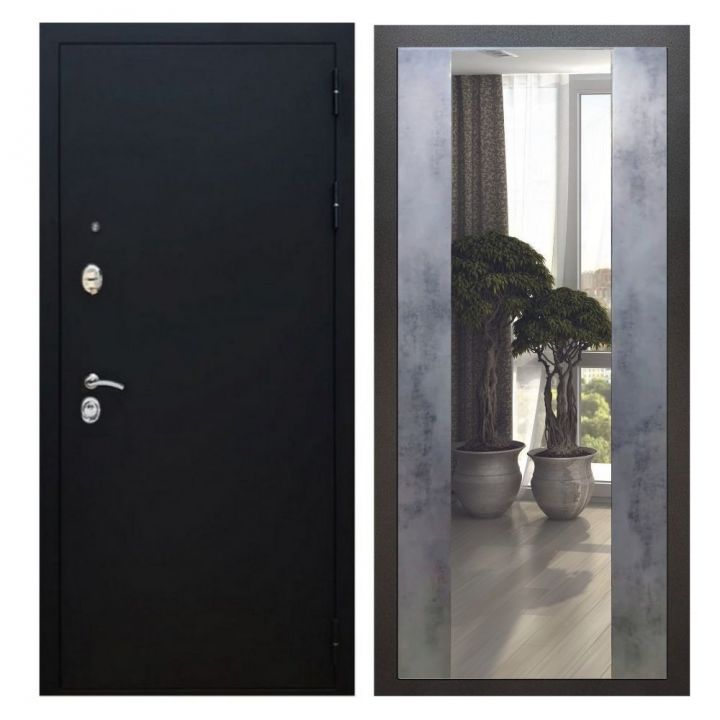 Дверь входная Great Doors X5 Черный муар Зеркало Макси Бетон Темный