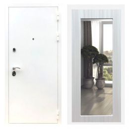 Дверь входная Great Doors Х5 Шагрень Белая Зеркало 18 Сандал Светлый