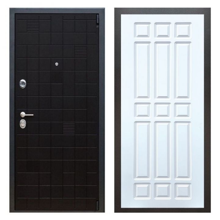 Дверь входная металлическая Great Doors Х12 Тетрис Ясень Черный ФЛ-33 Белый Софт