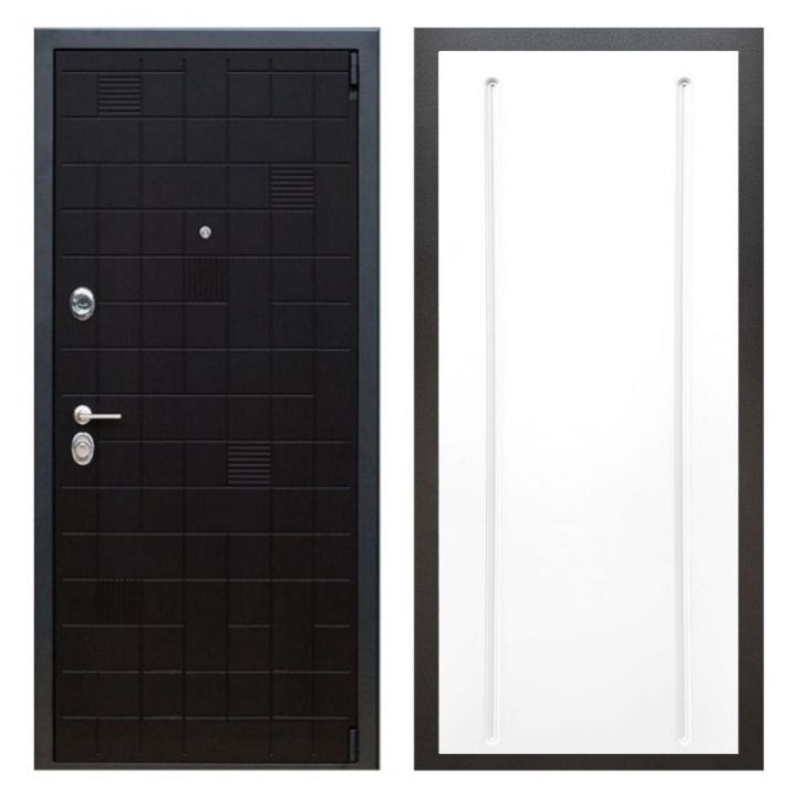 Дверь входная металлическая Great Doors Х12 Тетрис Ясень Черный ФЛ-68 Белый Софт