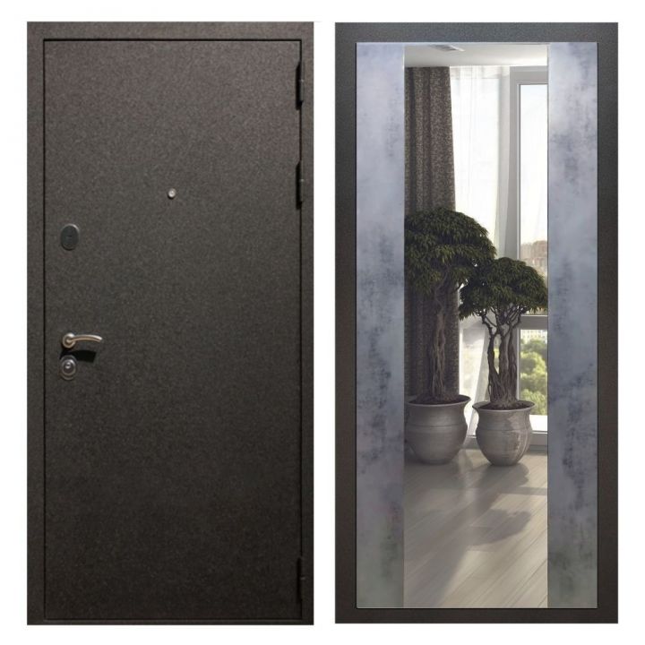 Дверь входная Great Doors X5 Черный крокодил Зеркало Макси Бетон Темный