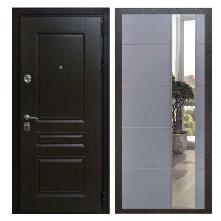 Дверь входная Great Doors Х Премиум Венге Зеркало ЛФЛС-19 Софт Грей