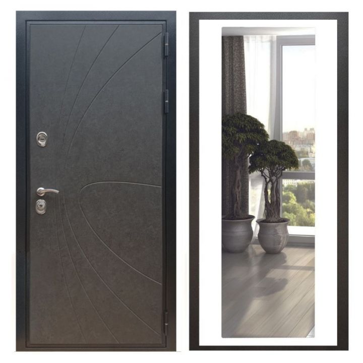 Дверь входная Great Doors X248 Штукатурка Графит Зеркало XL Белый Софт