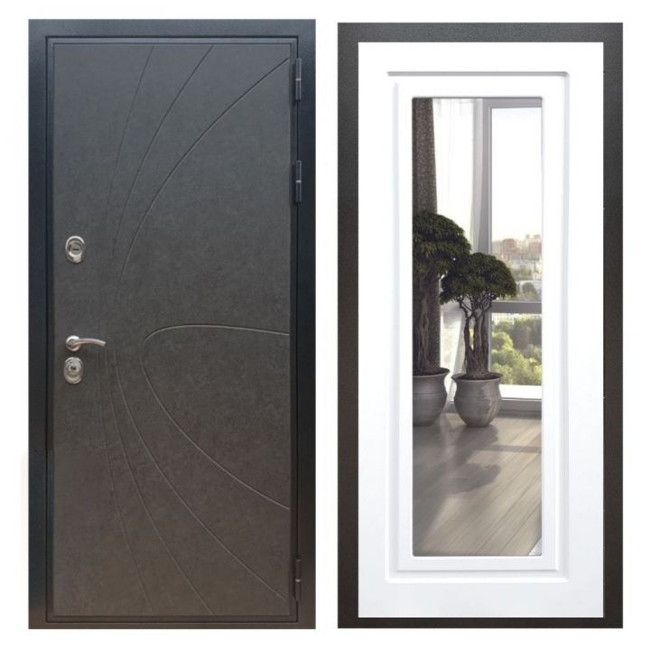 Дверь входная Great Doors X248 Штукатурка Графит Зеркало Мини ФЛЗ-120 Белый Софт