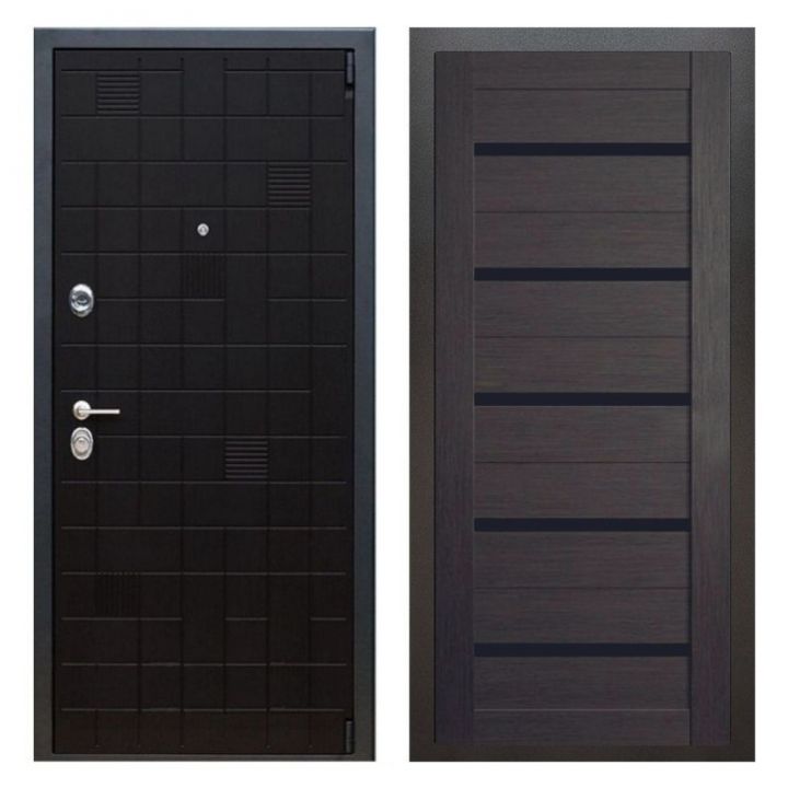 Дверь входная металлическая Great Doors Х12 Тетрис Ясень Черный Царга СБ-14 Венге Темный Лакобель