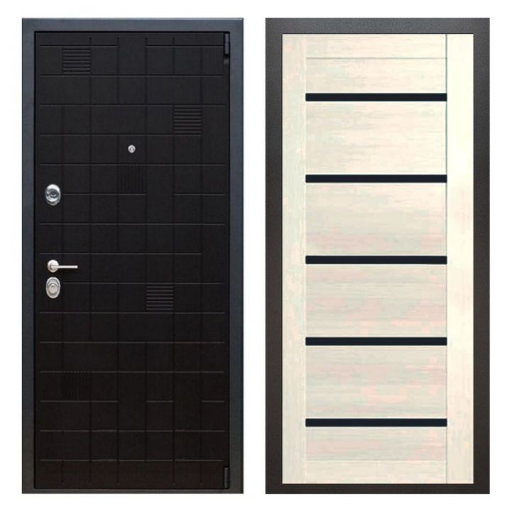 Дверь входная металлическая Great Doors Х12 Тетрис Ясень Черный Царга СБ-14 Лиственница беж Темный Лакобель