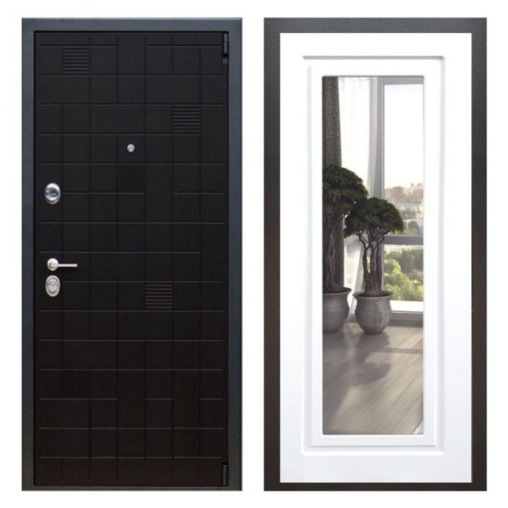 Дверь входная Great Doors Х12 Тетрис Ясень Черный Зеркало Мини ФЛЗ-120 Белый Софт