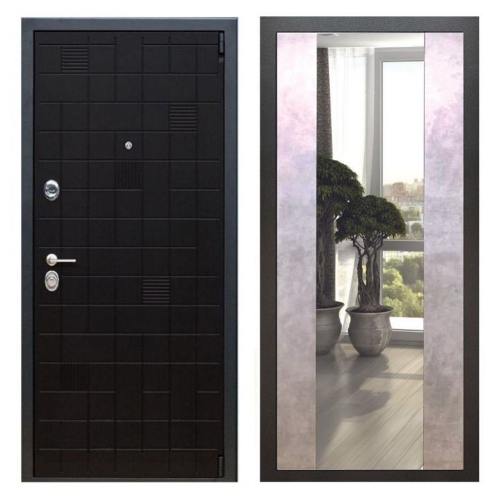Дверь входная Great Doors Х12 Тетрис Ясень Черный Зеркало Макси Бетон Светлый