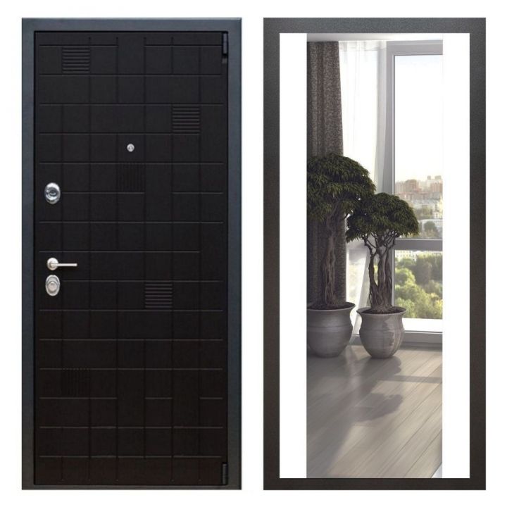 Дверь входная Great Doors Х12 Тетрис Ясень Черный Зеркало Макси Белый Софт