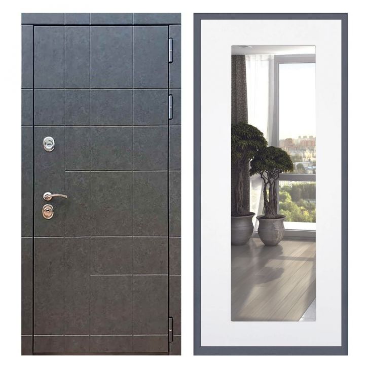 Дверь входная Great Doors Х21 Штукатурка Графит Зеркало 18 Белый Софт