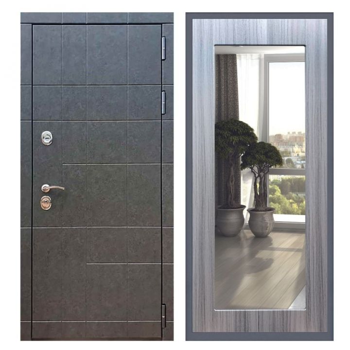 Дверь входная Great Doors Х21 Штукатурка Графит Зеркало 18 Сандал Серый