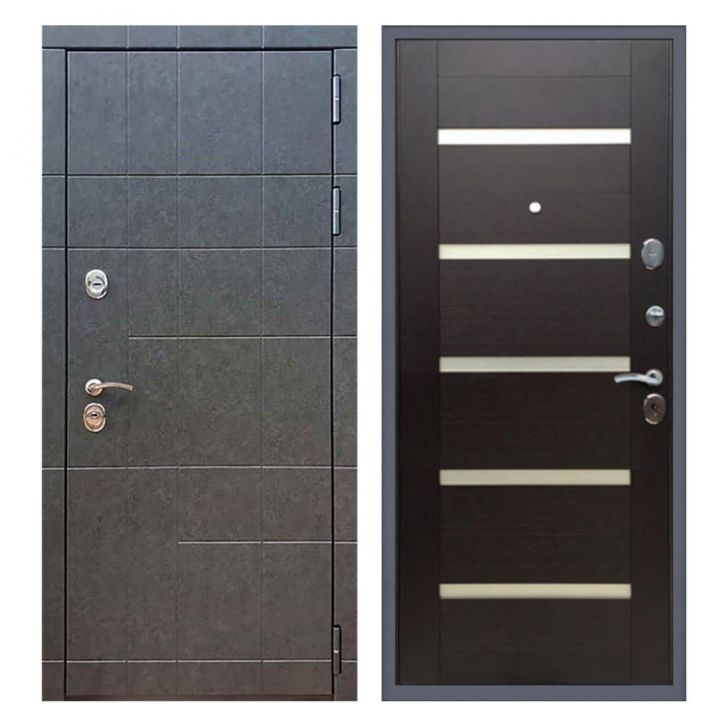 Дверь входная Great Doors Х21 Штукатурка Графит Царга СБ-14 Венге Белый Лакобель