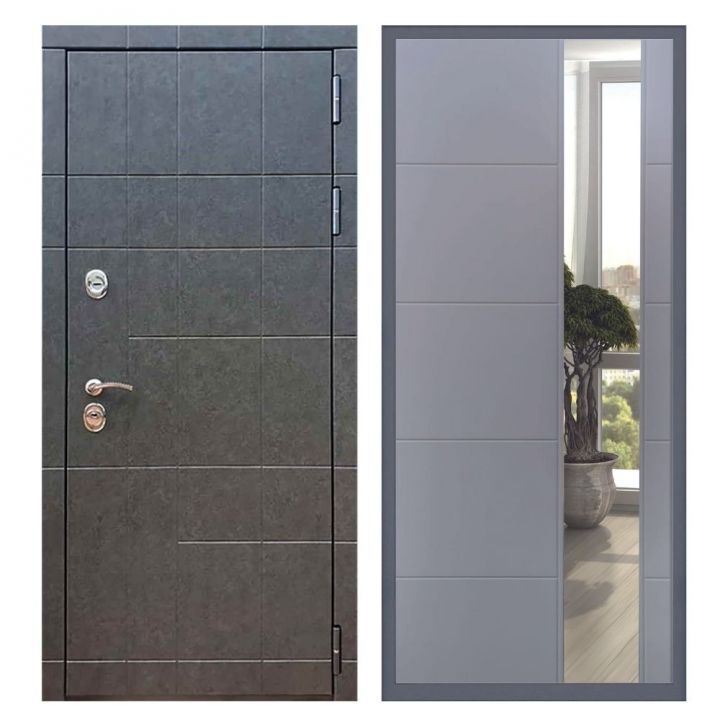 Дверь входная Great Doors Х21 Штукатурка Графит Зеркало ЛФЛС-19 Софт Грей