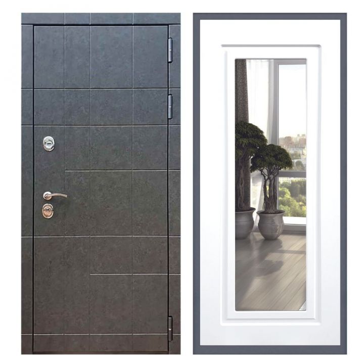 Дверь входная Great Doors Х21 Штукатурка Графит Зеркало Мини ФЛЗ-120 Белый Софт