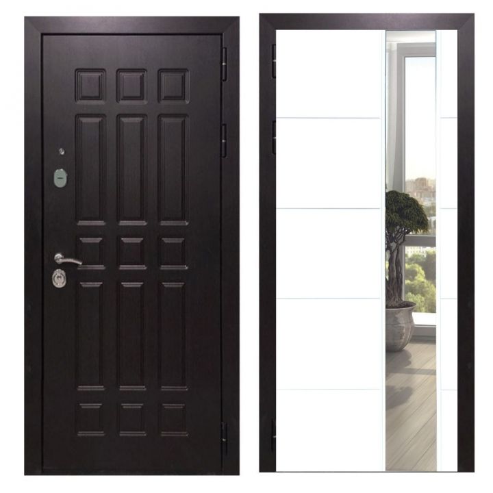 Дверь входная Great Doors Х8 Венге Зеркало ЛФЛС-19 Белый Софт
