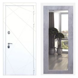 Дверь входная Great Doors Х13 Белая шагрень Зеркало 18 Бетон Светлый