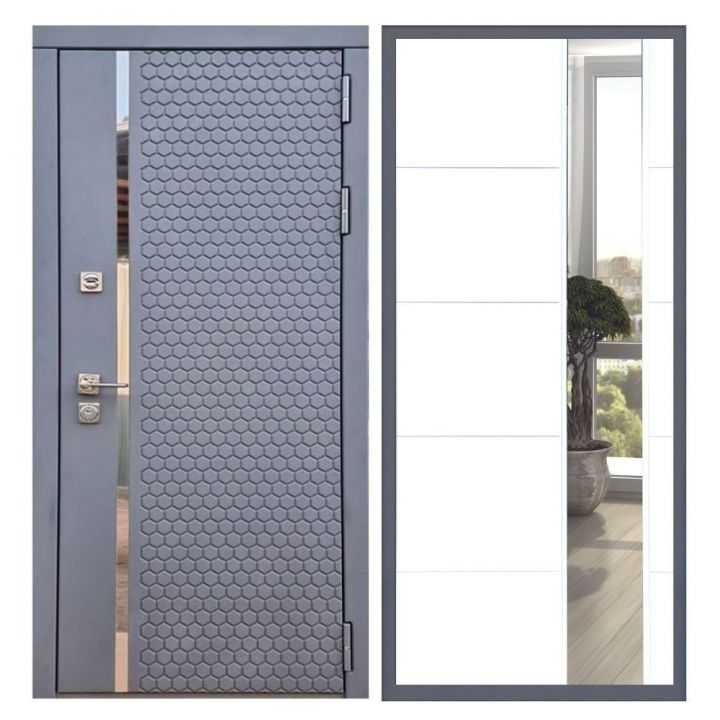 Дверь входная Great Doors Х24 Силк Титан Зеркало ЛФЛС-19 Белый Софт