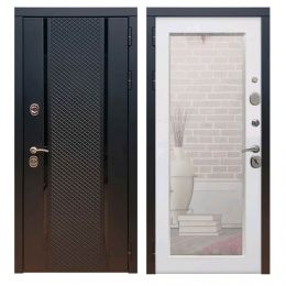 Дверь входная Great Doors Х25 Черный кварц Зеркало 18 Белый Ясень