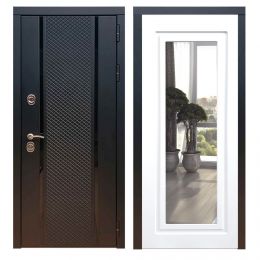 Дверь входная Great Doors Х25 Черный кварц Зеркало Мини ФЛЗ-120 Белый Софт