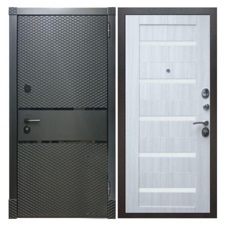 Дверь входная металлическая Great Doors Х15 Черный Кварц Царга СБ-14 Сандал Светлый Белый Лакобель